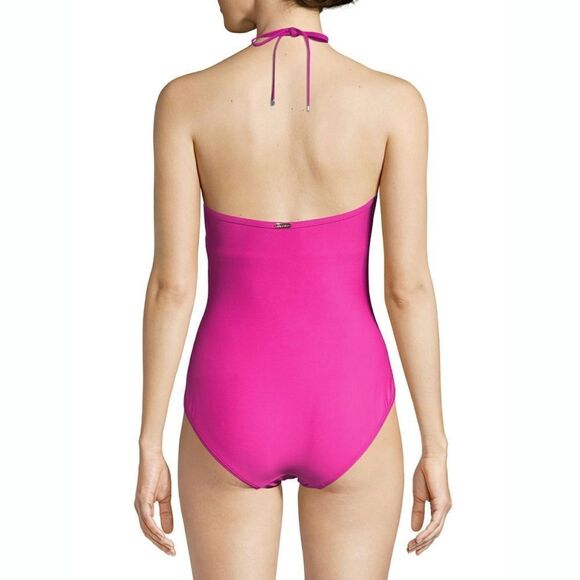 New! CALVIN KLEIN Halter Pink One-Piece Swimsuit Stretchy UV Protection Size 6 - Picture 5 of 6